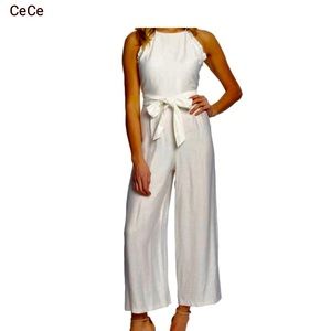Cece Sleeveless Ruffle Belted Jumpsuit